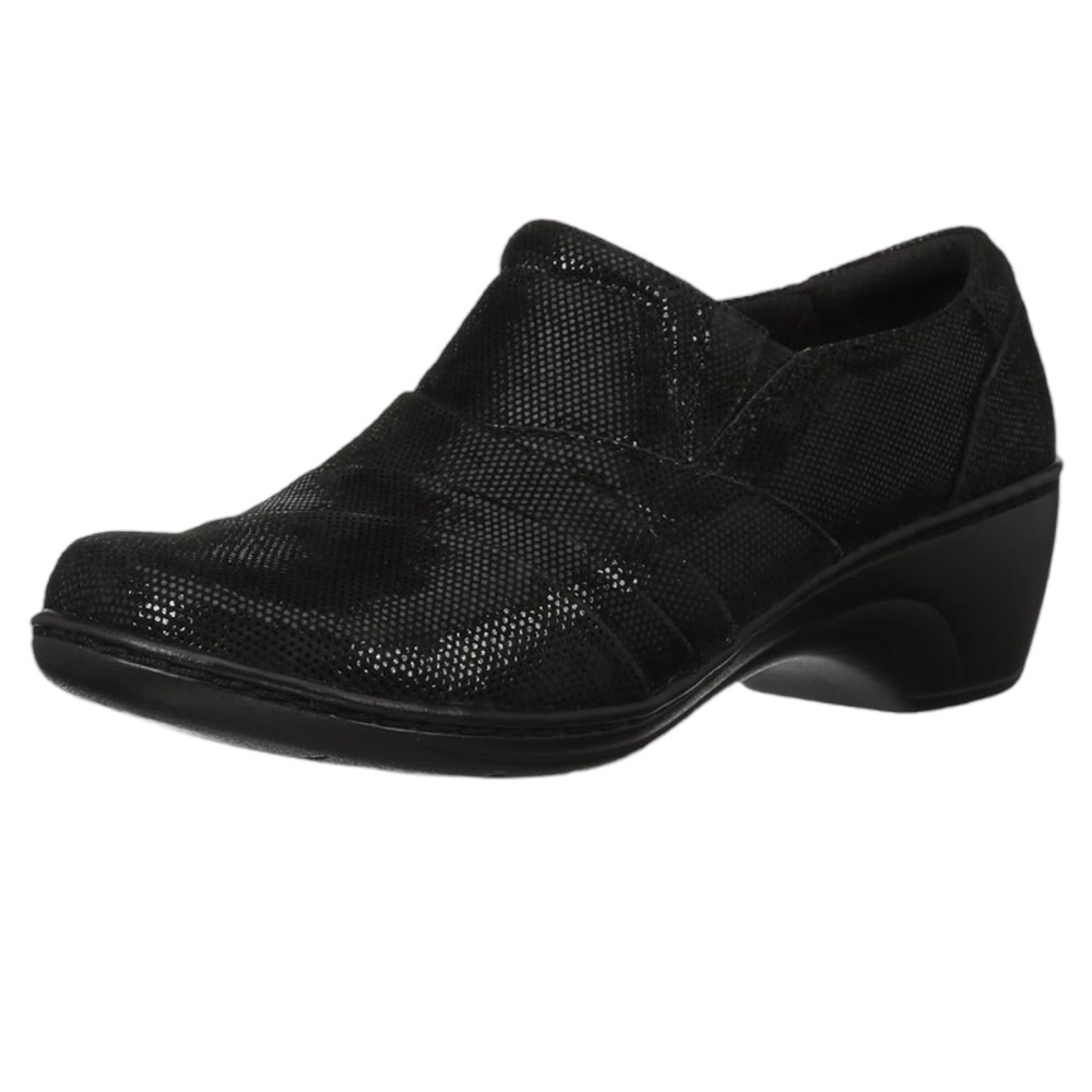 Clarks Women's Channing Kim Slip-On Loafer Black Lizard Size 8M